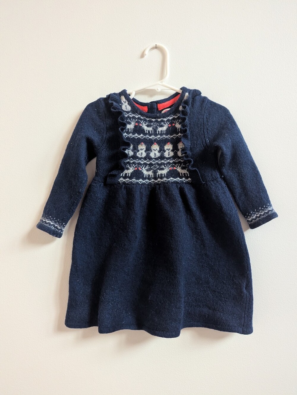 Mini Boden Sweater Dress 3-4T Navy Snowman Rindeer Christmas Girls
